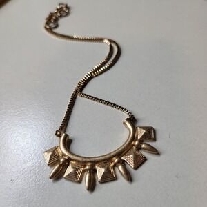 Geometric Crescent Bib Necklace Gold Tone Matte Spike Pyramid
